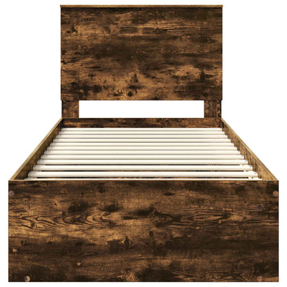 Bed Frame with Headboard Smoked Oak 90 x 190 cm Solid Pine Wood