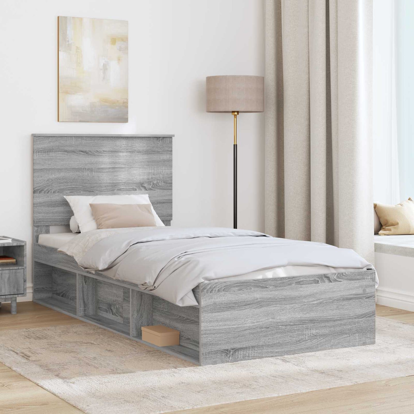 Bed Frame Grey Sonoma 90 x 190 cm Solid Pine Wood