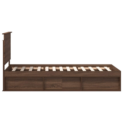 Bed Frame with Headboard Brown Oak 90 x 190 cm Solid Pine Wood