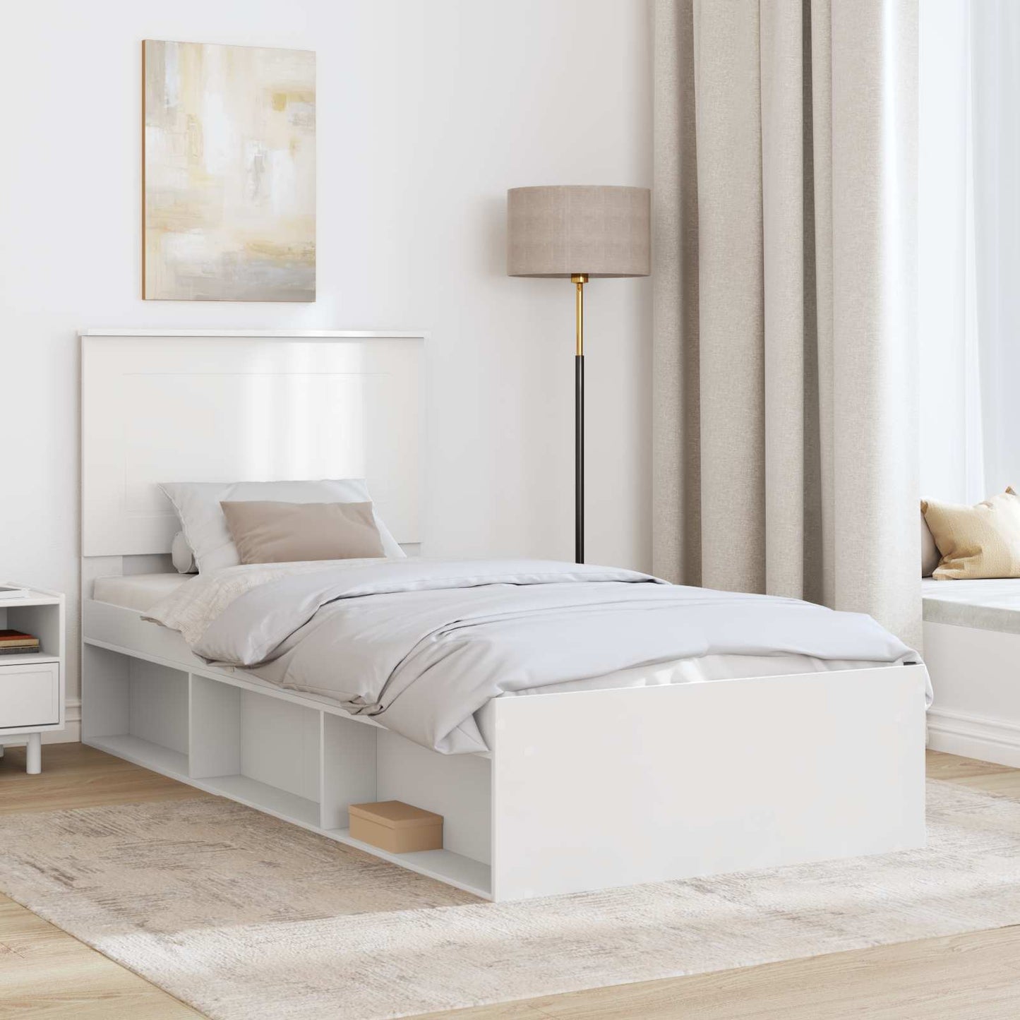 Bed Frame with Headboard White 90 x 200 cm Solid Pine Wood