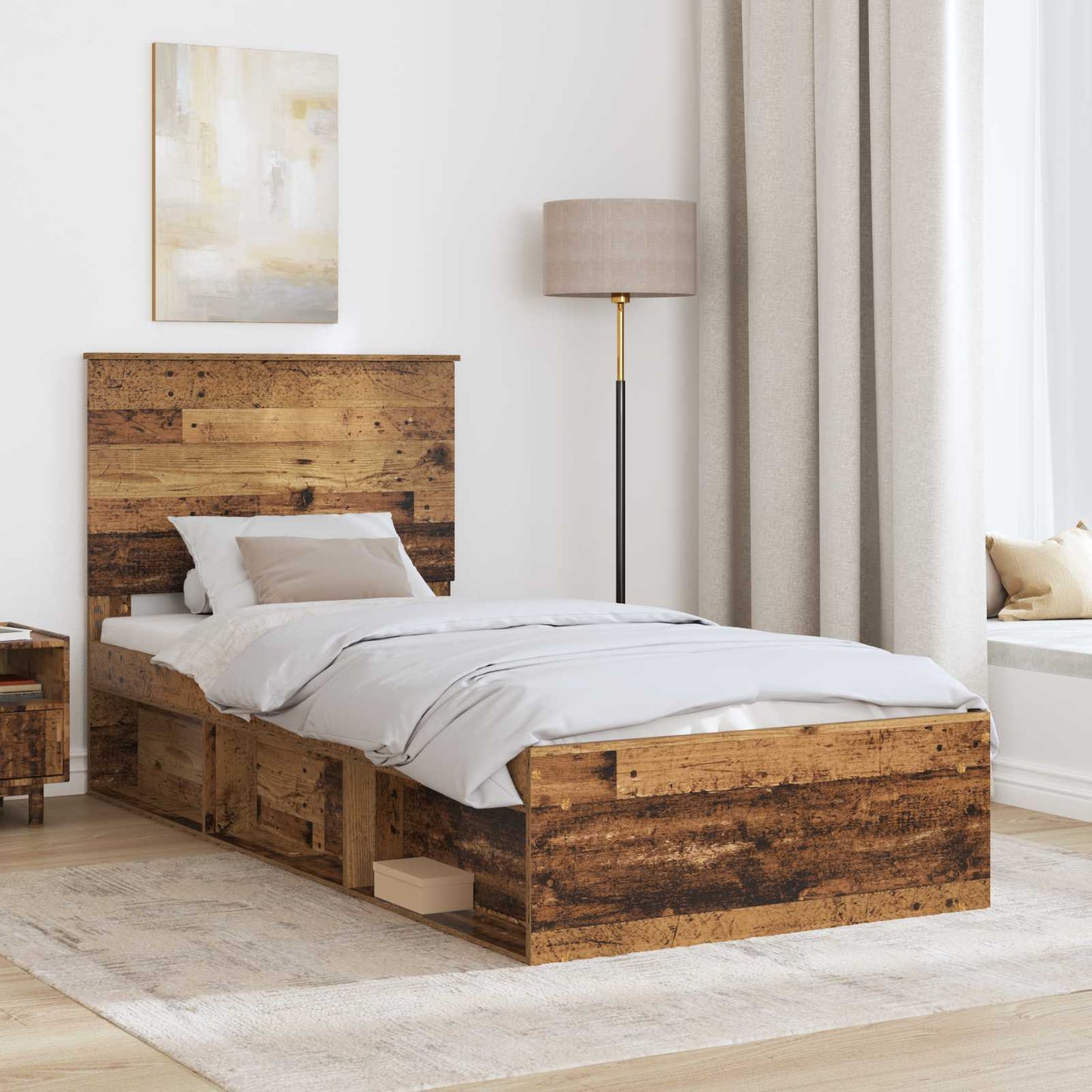 Bed Frame with Headboard Old Wood 90 x 200 cm Solid Pine Wood