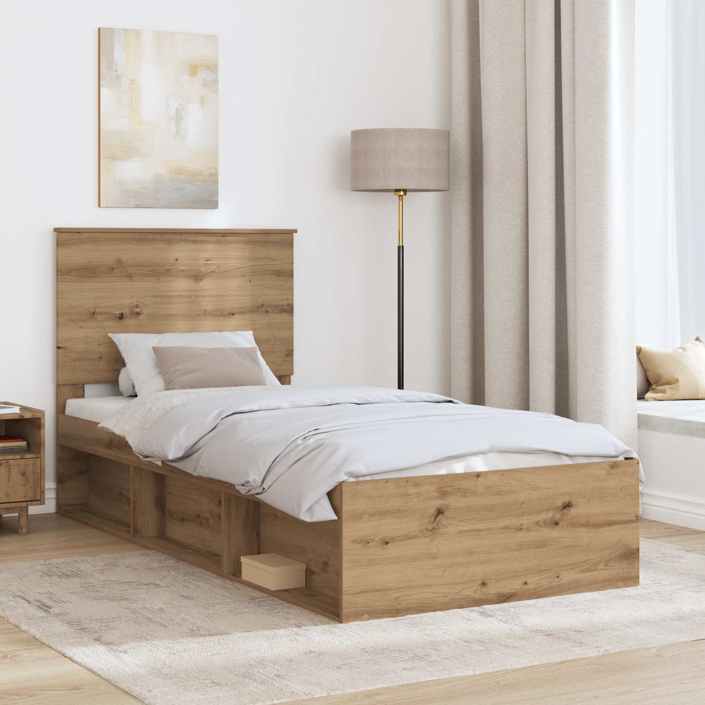 Bed Frame Artisian Oak 90 x 200 cm Solid Pine Wood