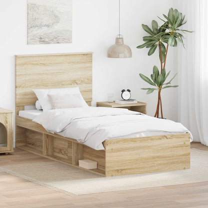 Bed Frame with Headboard Sonoma Oak 75 x 190 cm Solid Pine Wood