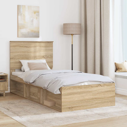 Bed Frame with Headboard Sonoma Oak 75 x 190 cm Solid Pine Wood