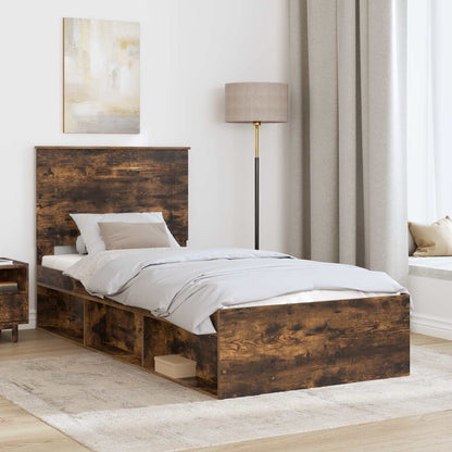 Bed Frame with Headboard Smoked Oak 75 x 190 cm Solid Pine Wood