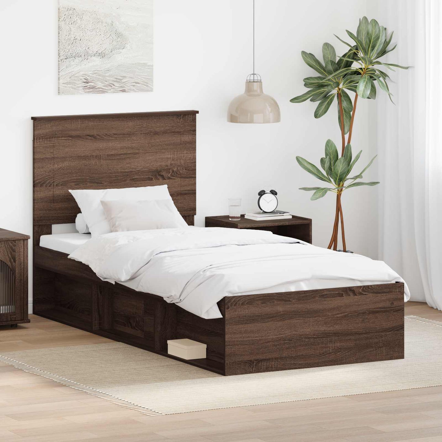 Bed Frame with Headboard Brown Oak 75 x 190 cm Solid Pine Wood