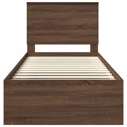 Bed Frame with Headboard Brown Oak 75 x 190 cm Solid Pine Wood