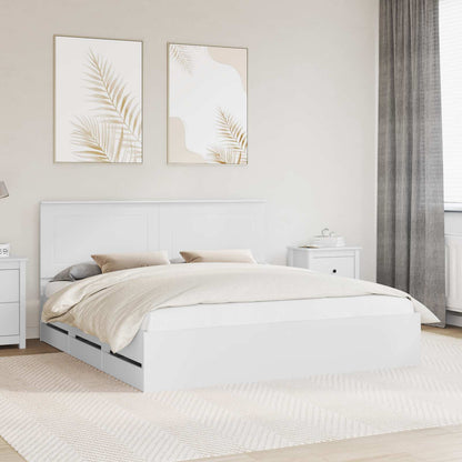 Bed Frame with Drawer White 200 x 200 cm Engineer Wood