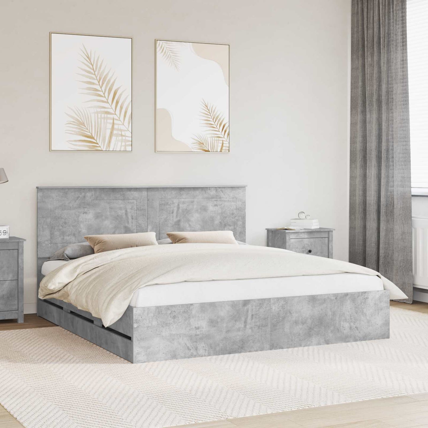 Bed Frame with Drawer Concrete Grey 200 x 200 cm Engineer Wood