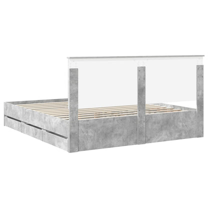 Bed Frame with Drawer Concrete Grey 200 x 200 cm Engineer Wood
