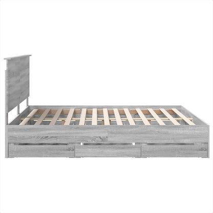 Bed Frame with Drawer Grey Sonoma 200 x 200 cm Engineer Wood