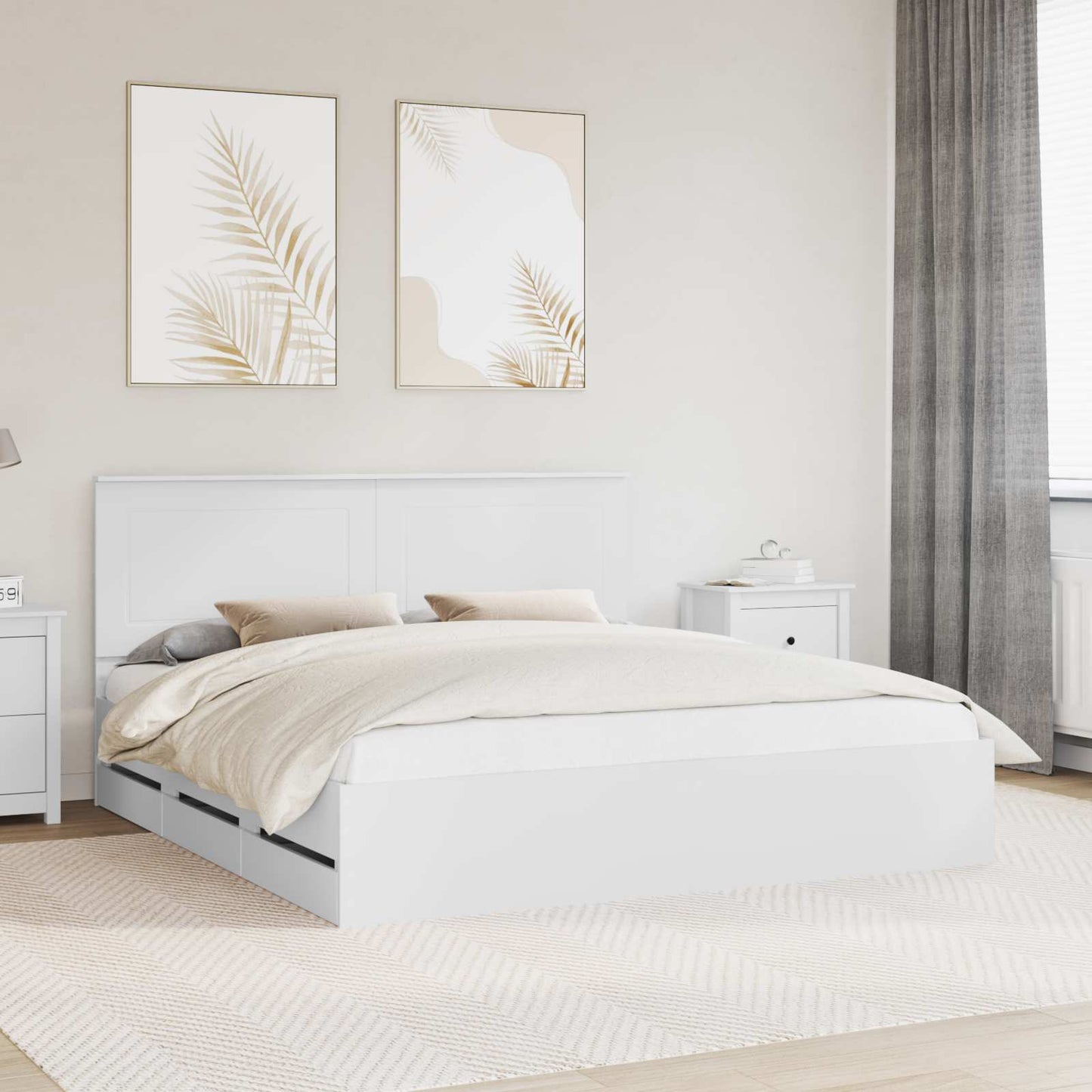 Bed Frame with Drawer White 180 x 200 cm Engineer Wood
