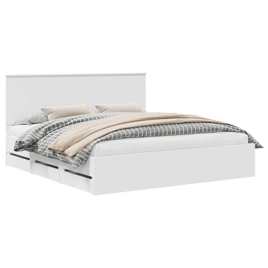 Bed Frame with Drawer White 180 x 200 cm Engineer Wood
