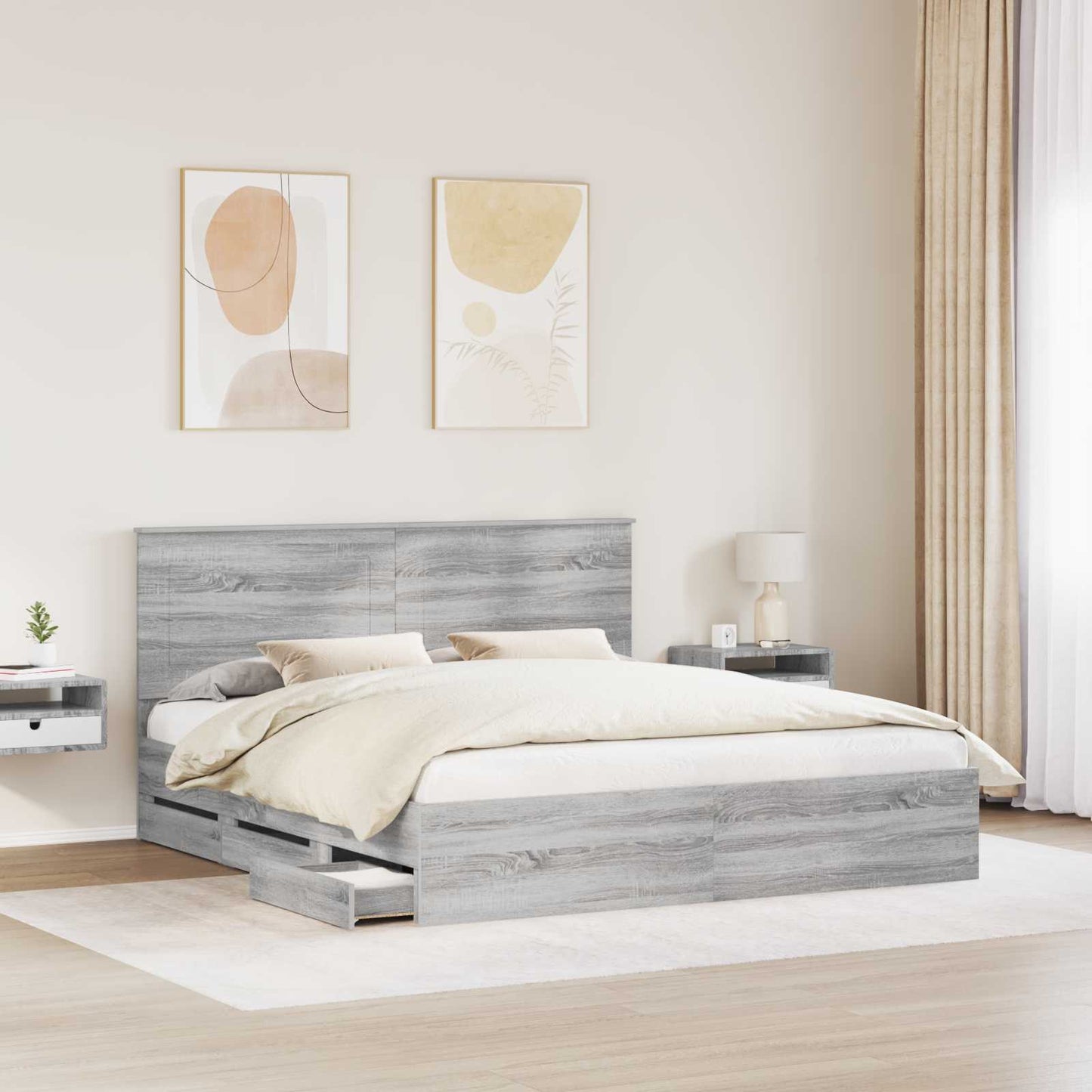 Bed Frame with Drawer Grey Sonoma 180 x 200 cm Engineer Wood