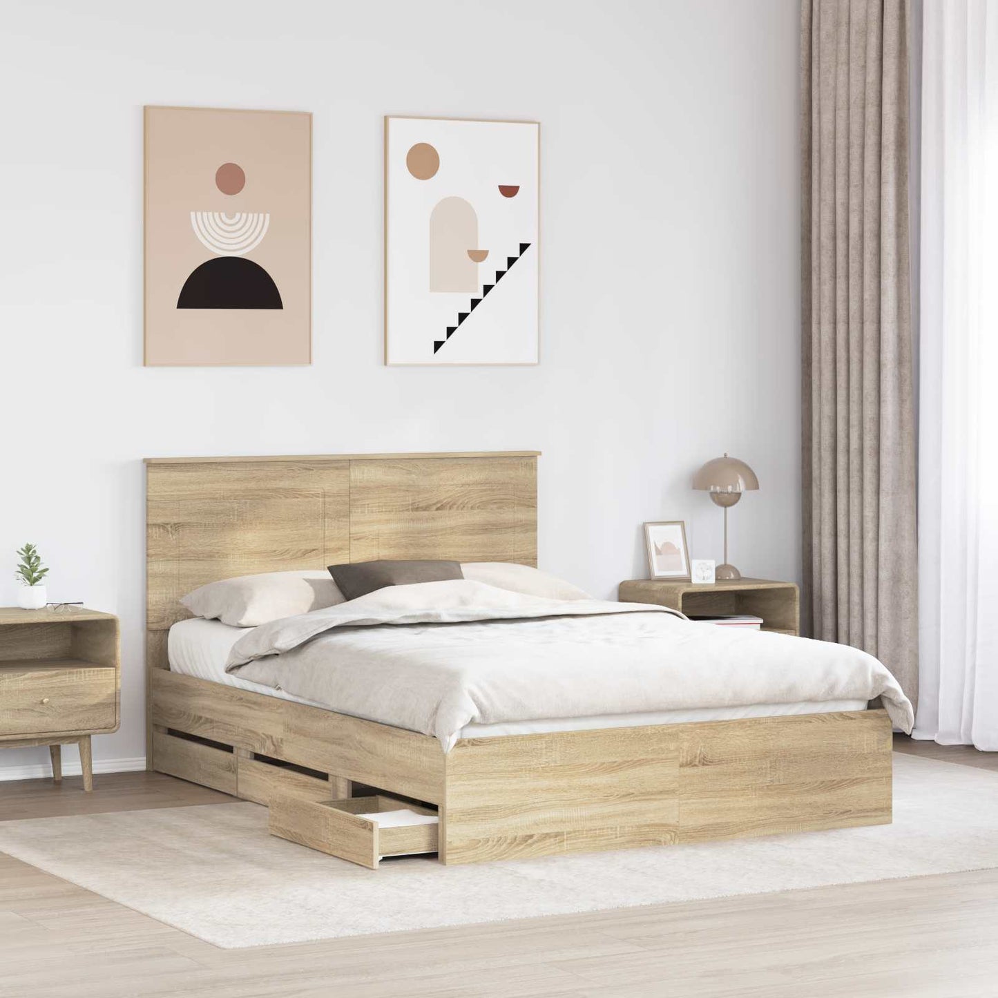 Bed Frame with Drawer Sonoma Oak 150 x 200 cm Engineer Wood