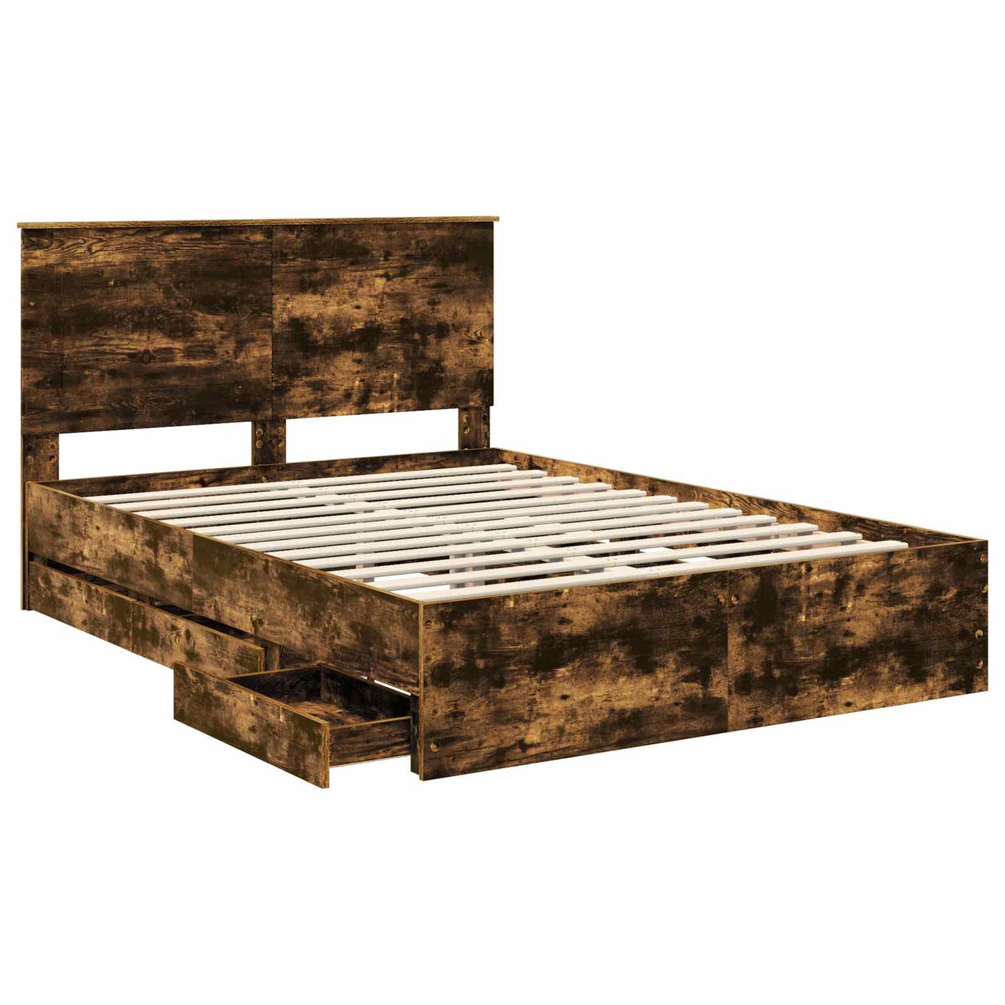 Bed Frame with Drawer Smoked Oak 150 x 200 cm Engineer Wood