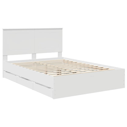 Bed Frame with Drawer White 140 x 190 cm Engineer Wood
