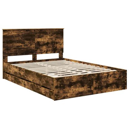Bed Frame with Drawer Smoked Oak 140 x 190 cm Engineer Wood