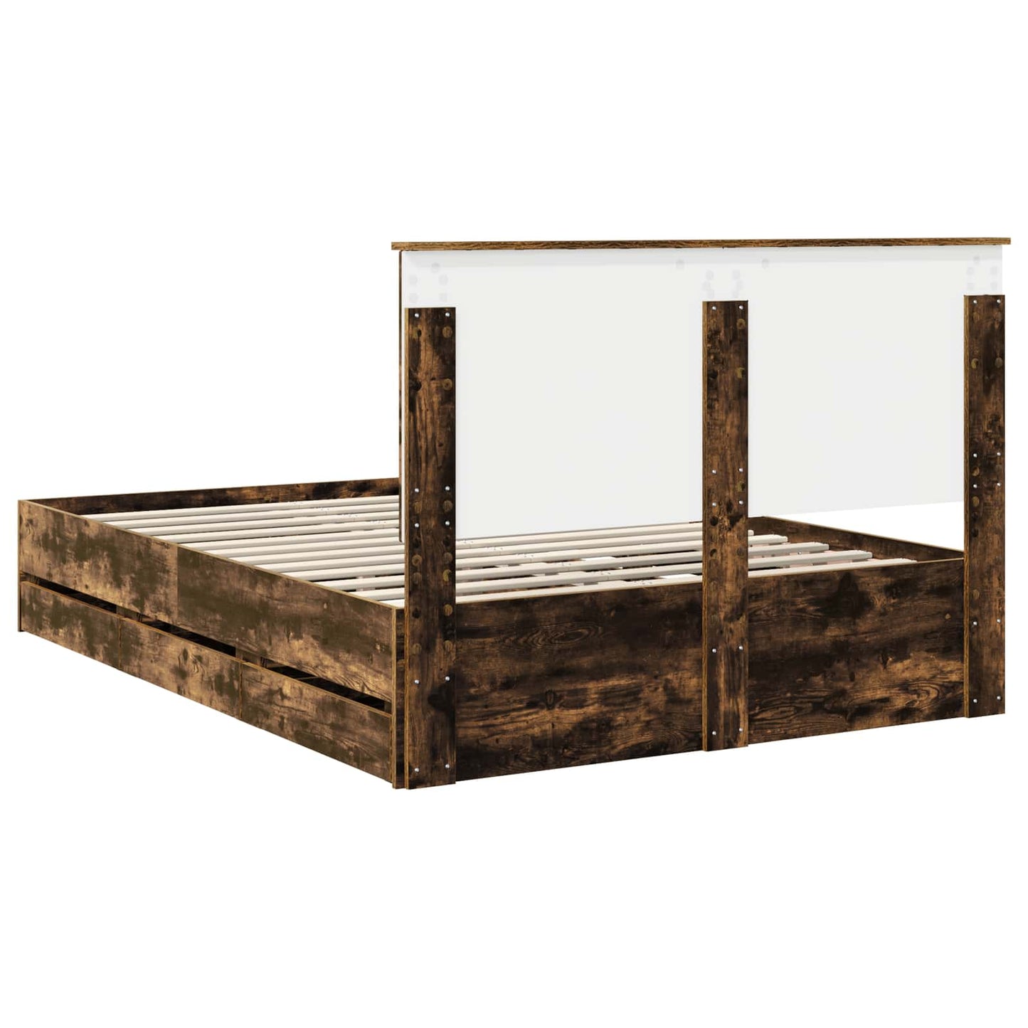 Bed Frame with Drawer Smoked Oak 140 x 190 cm Engineer Wood