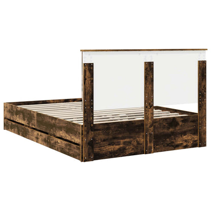 Bed Frame with Drawer Smoked Oak 140 x 190 cm Engineer Wood