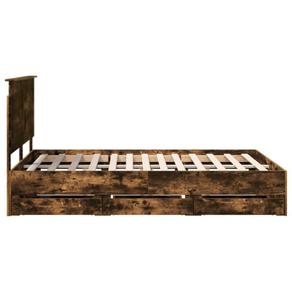 Bed Frame with Drawer Smoked Oak 140 x 190 cm Engineer Wood