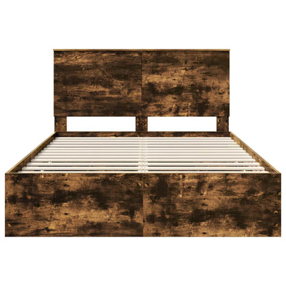 Bed Frame with Drawer Smoked Oak 140 x 200 cm Engineer Wood