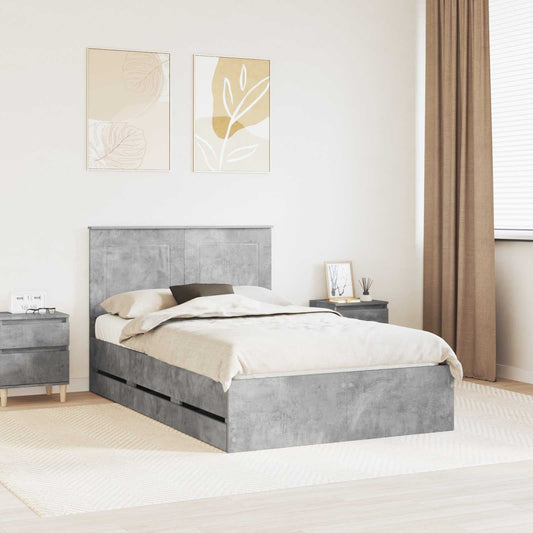 Bed Frame with Drawer Concrete Grey 135 x 190 cm Engineer Wood
