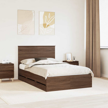 Bed Frame with Drawer Brown Oak 135 x 190 cm Engineer Wood