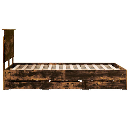 Bed Frame with Drawer Smoked Oak 120 x 190 cm Engineer Wood