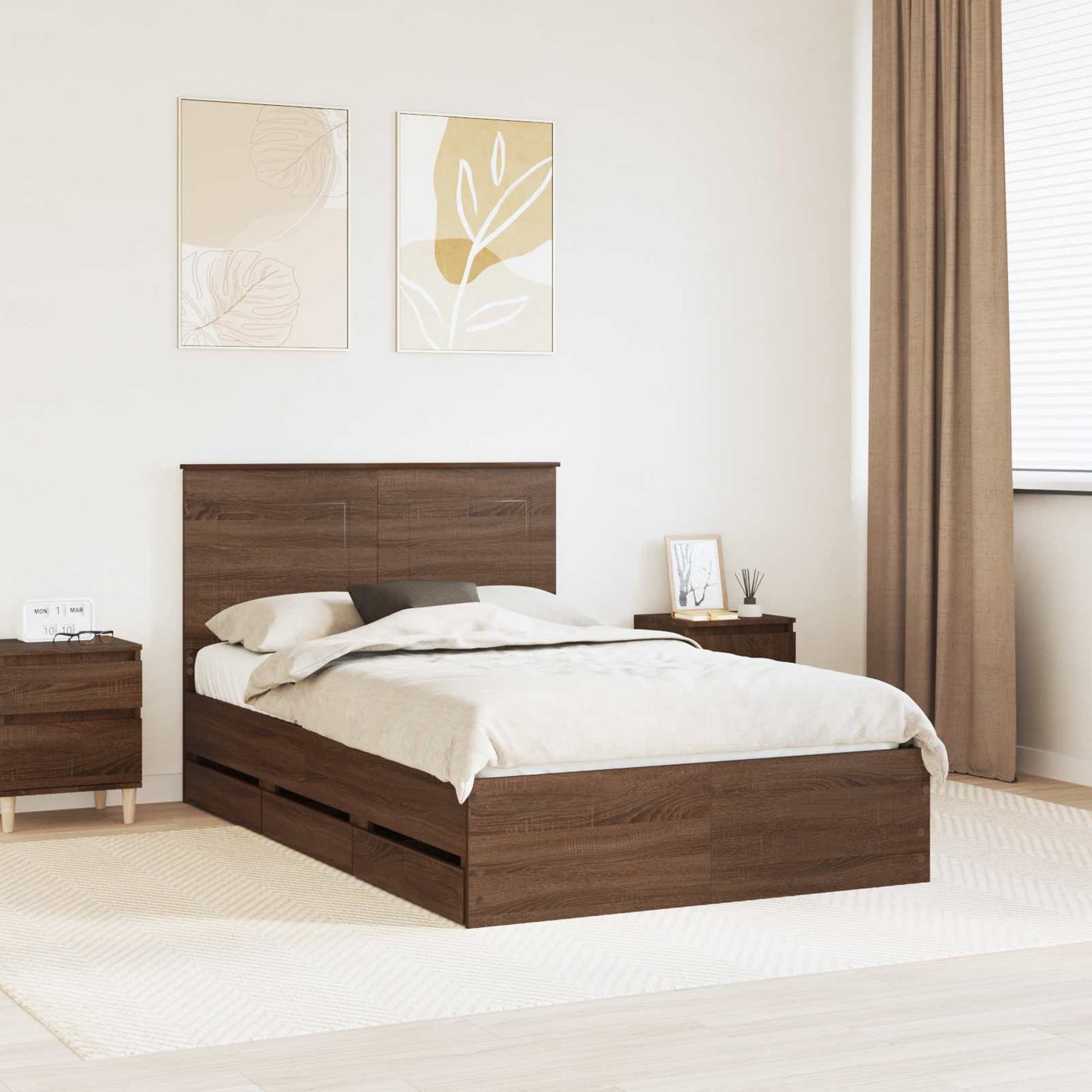 Bed Frame with Drawer Brown Oak 120 x 190 cm Engineer Wood