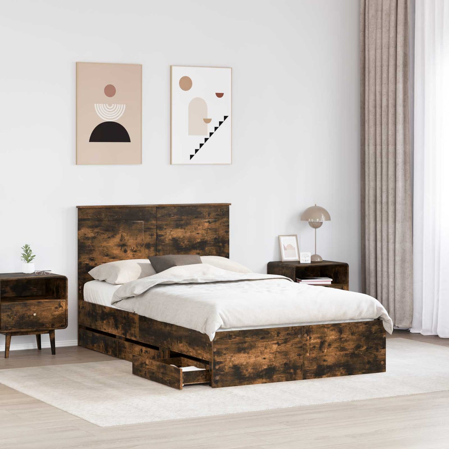 Bed Frame with Drawer Smoked Oak 120 x 200 cm Engineer Wood