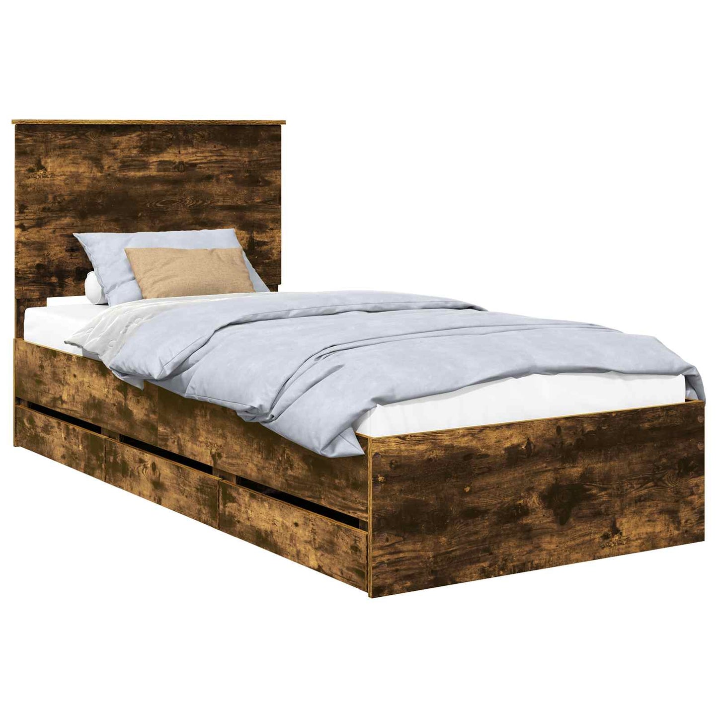 Bed Frame with Drawer Smoked Oak 100 x 200 cm Engineer Wood