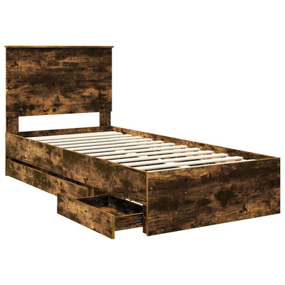Bed Frame with Drawer Smoked Oak 100 x 200 cm Engineer Wood