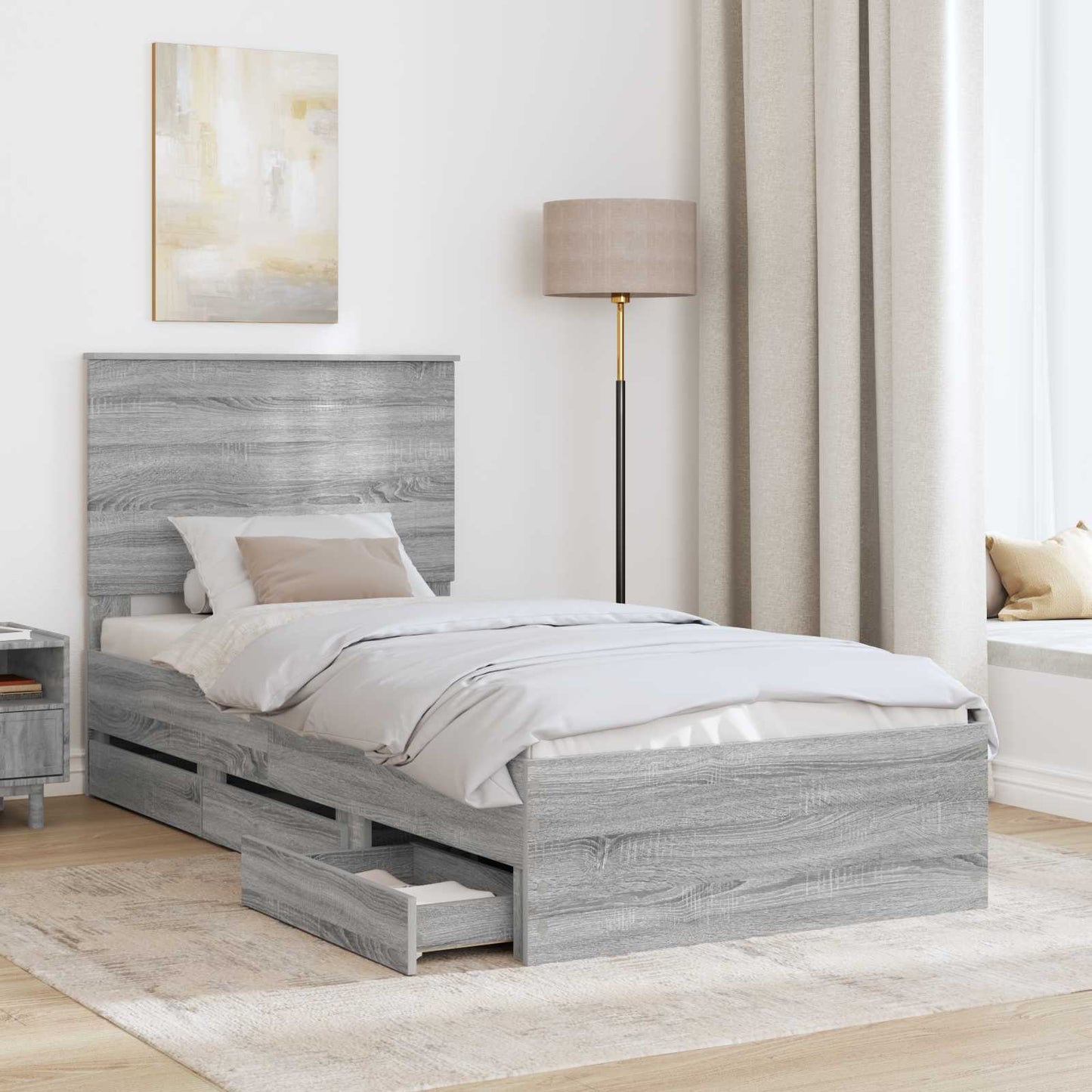 Bed Frame with Drawer Grey Sonoma 90 x 190 cm Engineer Wood