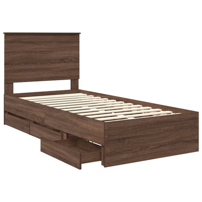 Bed Frame with Drawer Brown Oak 90 x 190 cm Engineer Wood