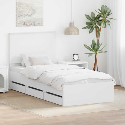 Bed Frame with Drawer White 90 x 200 cm Engineer Wood