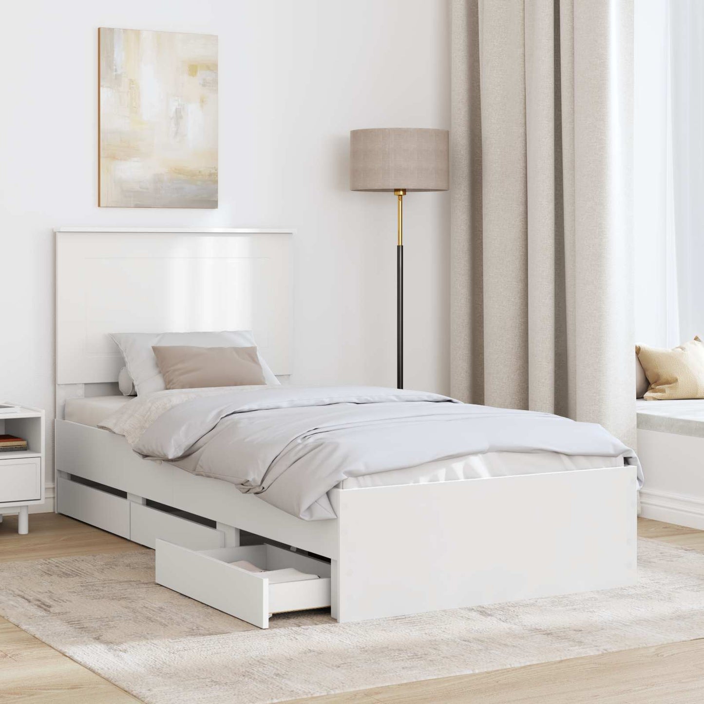 Bed Frame with Drawer White 90 x 200 cm Engineer Wood
