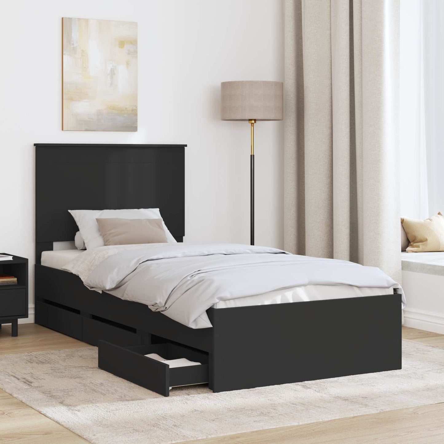 Bed Frame with Drawer Black 90 x 200 cm Engineer Wood