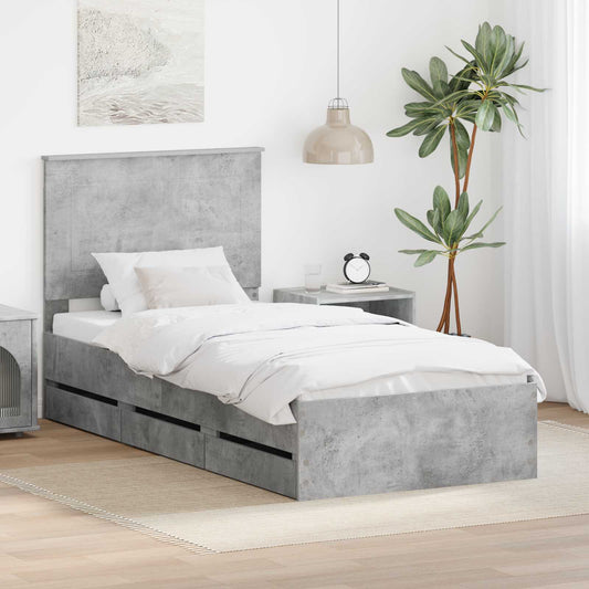 Bed Frame with Drawer Concrete Grey 90 x 200 cm Engineer Wood