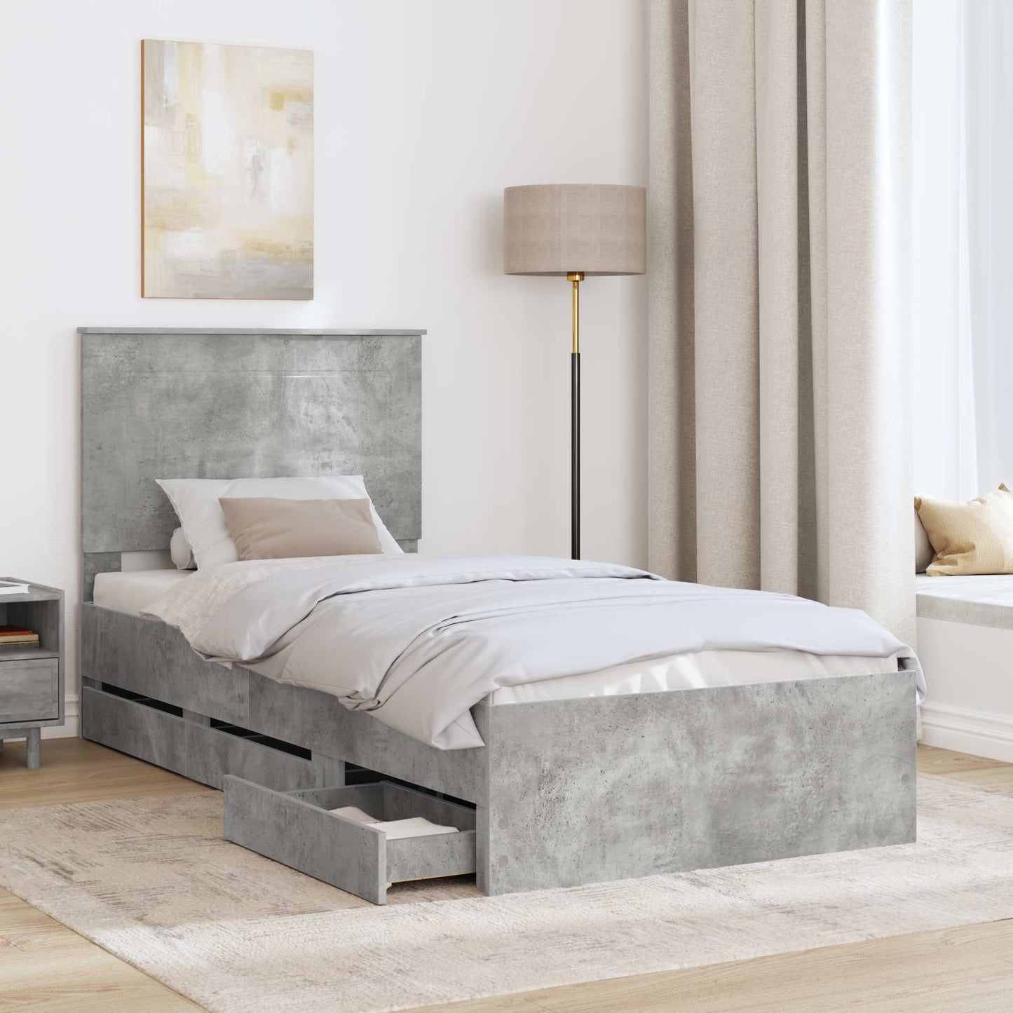 Bed Frame with Drawer Concrete Grey 90 x 200 cm Engineer Wood