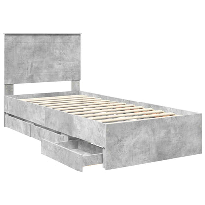 Bed Frame with Drawer Concrete Grey 90 x 200 cm Engineer Wood