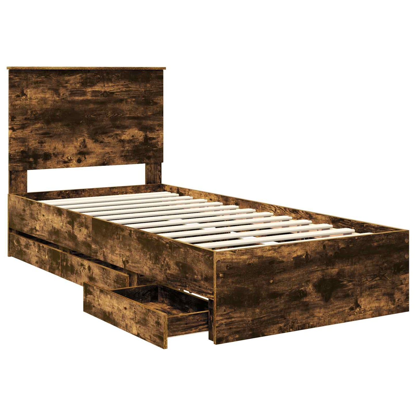 Bed Frame with Drawer Smoked Oak 90 x 200 cm Engineer Wood