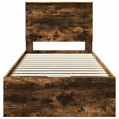 Bed Frame with Drawer Smoked Oak 90 x 200 cm Engineer Wood