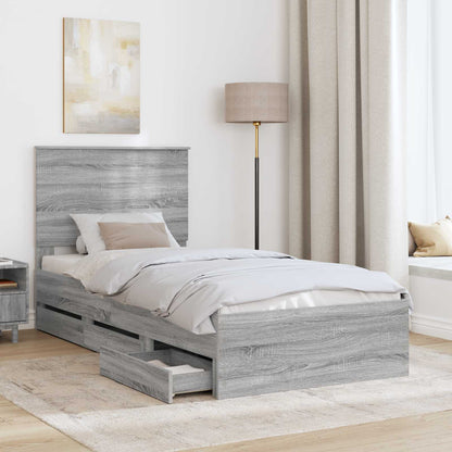 Bed Frame with Drawer Grey Sonoma 90 x 200 cm Engineer Wood