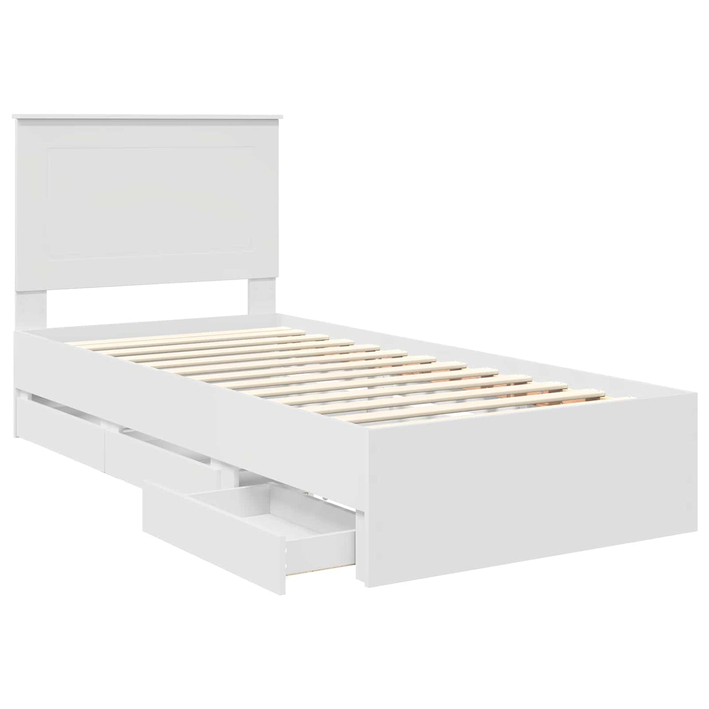 Bed Frame with Drawer White 75 x 190 cm Engineer Wood
