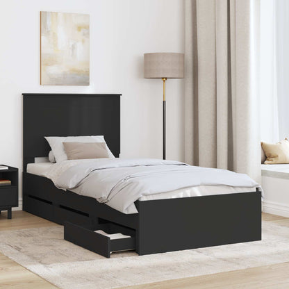 Bed Frame with Drawer Black 75 x 190 cm Engineer Wood