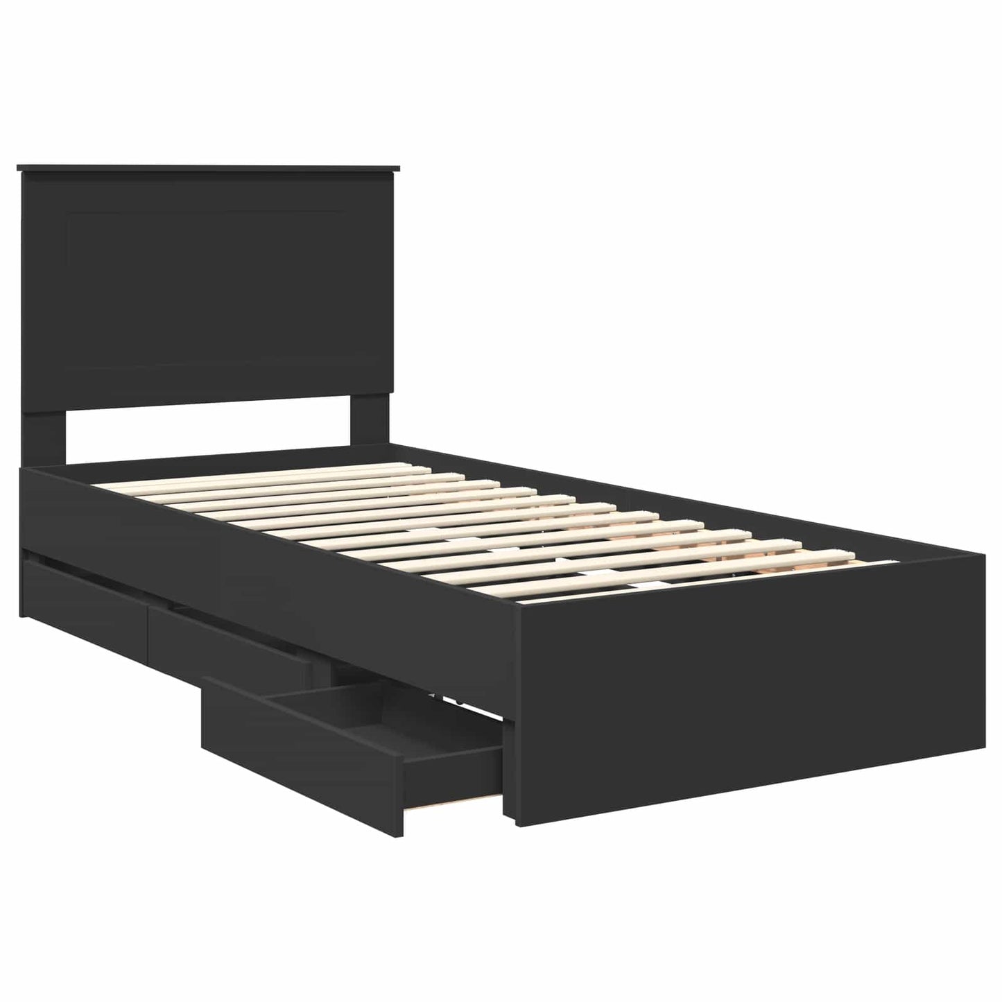 Bed Frame with Drawer Black 75 x 190 cm Engineer Wood