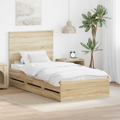 Bed Frame with Drawer Sonoma Oak 75 x 190 cm Engineer Wood