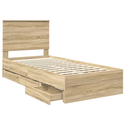 Bed Frame with Drawer Sonoma Oak 75 x 190 cm Engineer Wood