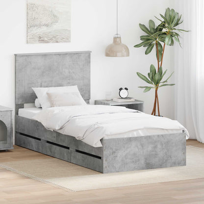 Bed Frame with Drawer Concrete Grey 75 x 190 cm Engineer Wood